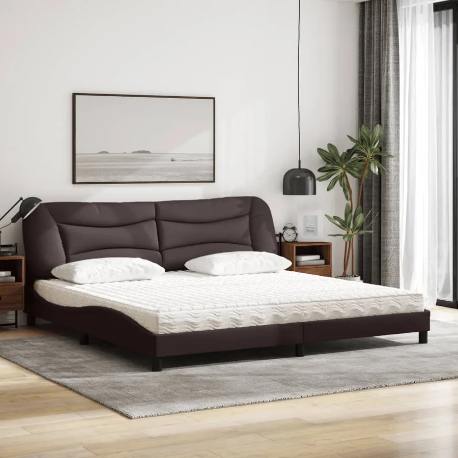 Lit avec matelas Hvar marron foncé 200x200 cm tissu - 3