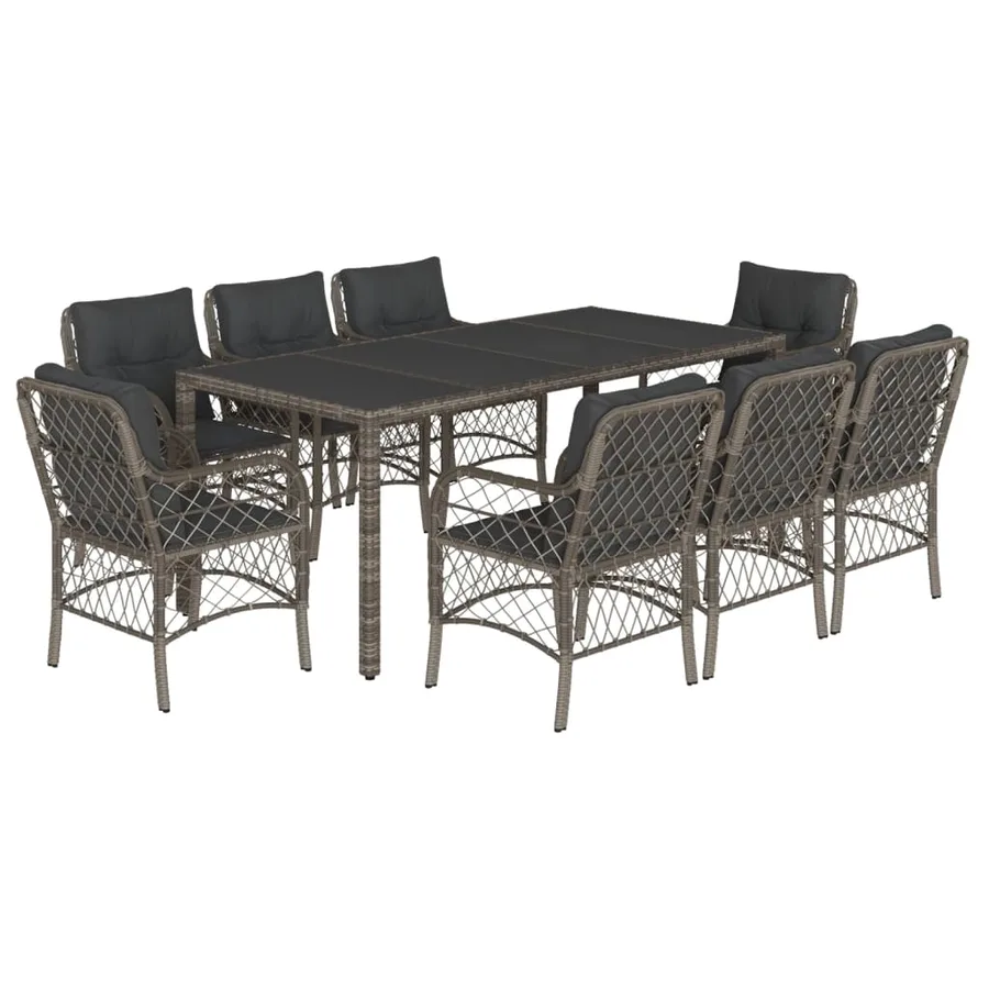 Ensemble à manger de jardin 9 pcs coussins gris résine tressée - 2