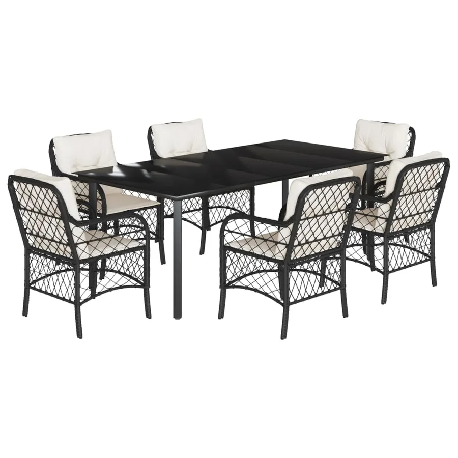 Ensemble à manger de jardin coussins 7pcs Noir Résine tressée - 2