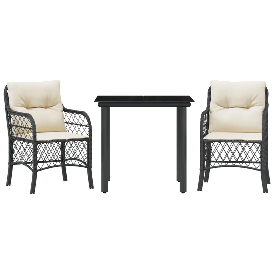 Ensemble de bistro 3 pcs avec coussins noir résine tressée - 2