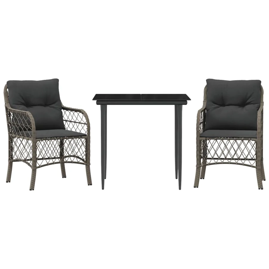 Ensemble de bistro 3 pcs avec coussins gris résine tressée - 2