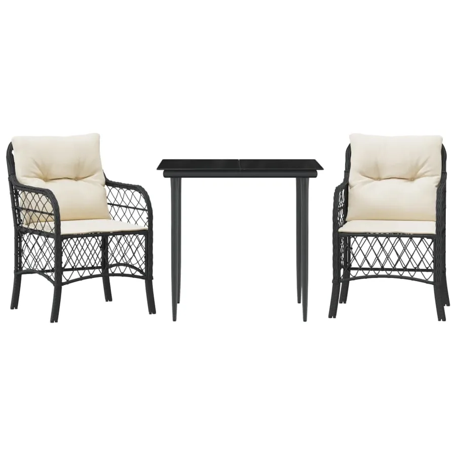 Ensemble de bistro 3 pcs avec coussins noir résine tressée - 2