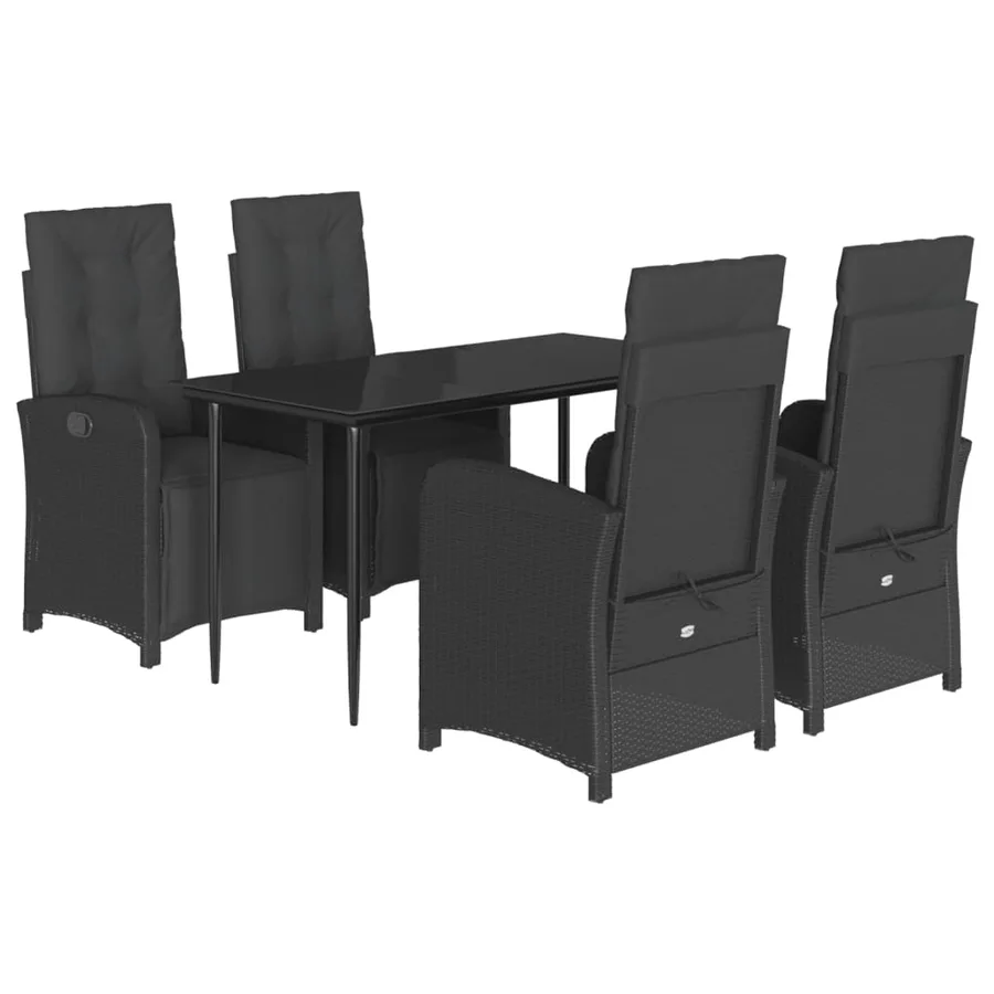 Ensemble à manger de jardin coussins 5pcs Noir Résine tressée - 2