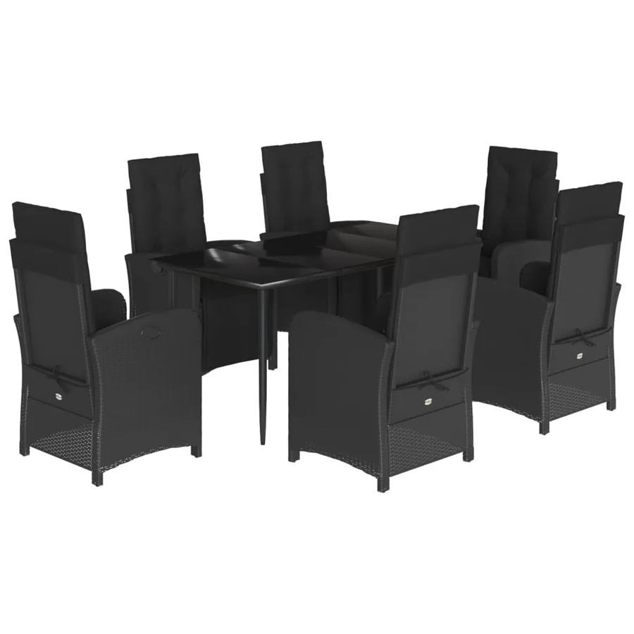 Ensemble à manger de jardin coussins 7pcs Noir Résine tressée - 2