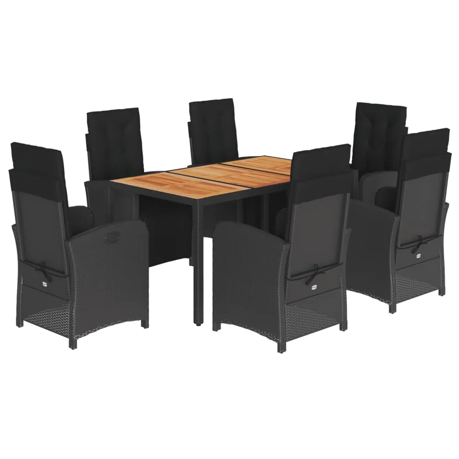 Ensemble à manger de jardin coussins 7pcs Noir Résine tressée - 2