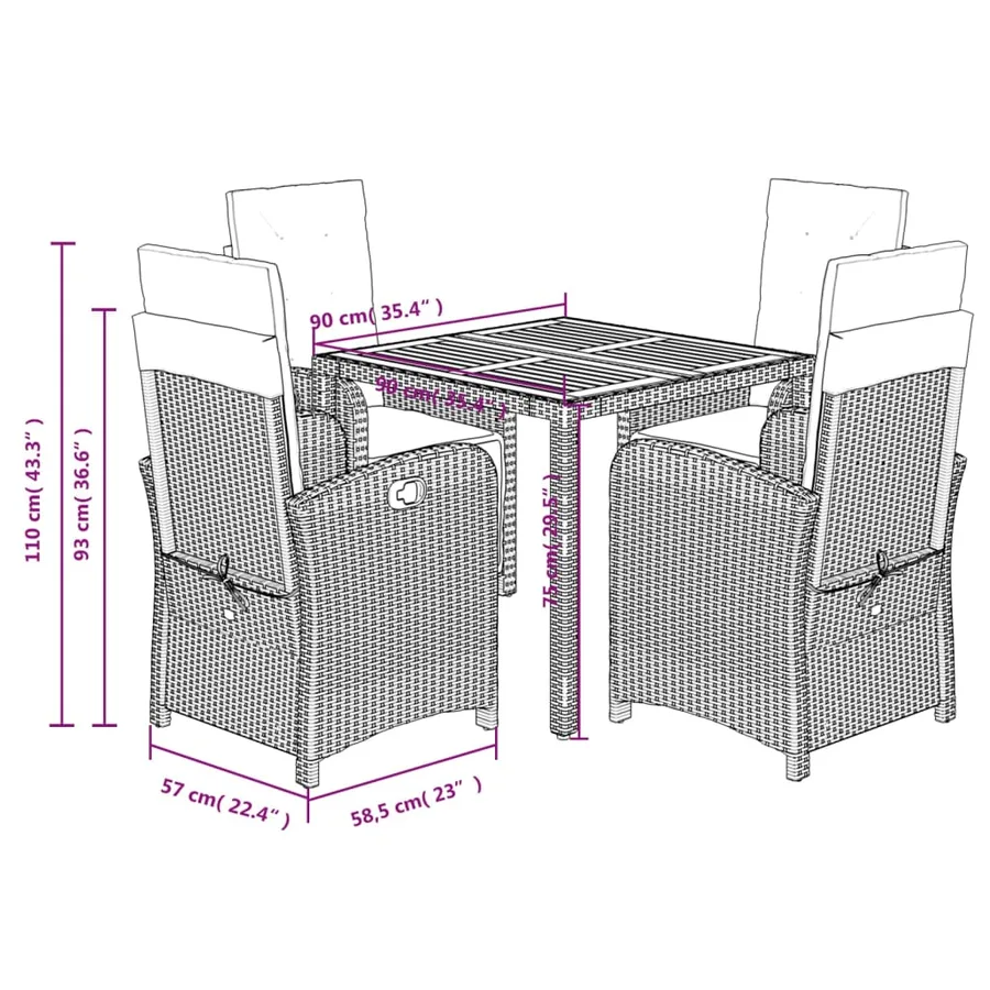 Ensemble à manger de jardin coussins 5pcs Noir Résine tressée - 9