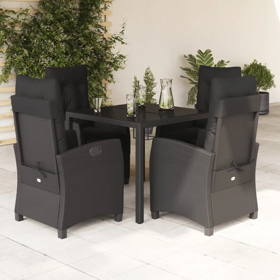 Ensemble à manger de jardin coussins 5pcs Noir Résine tressée
