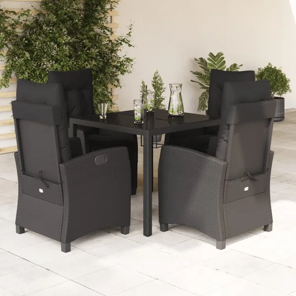 Ensemble à manger de jardin coussins 5pcs Noir Résine tressée
