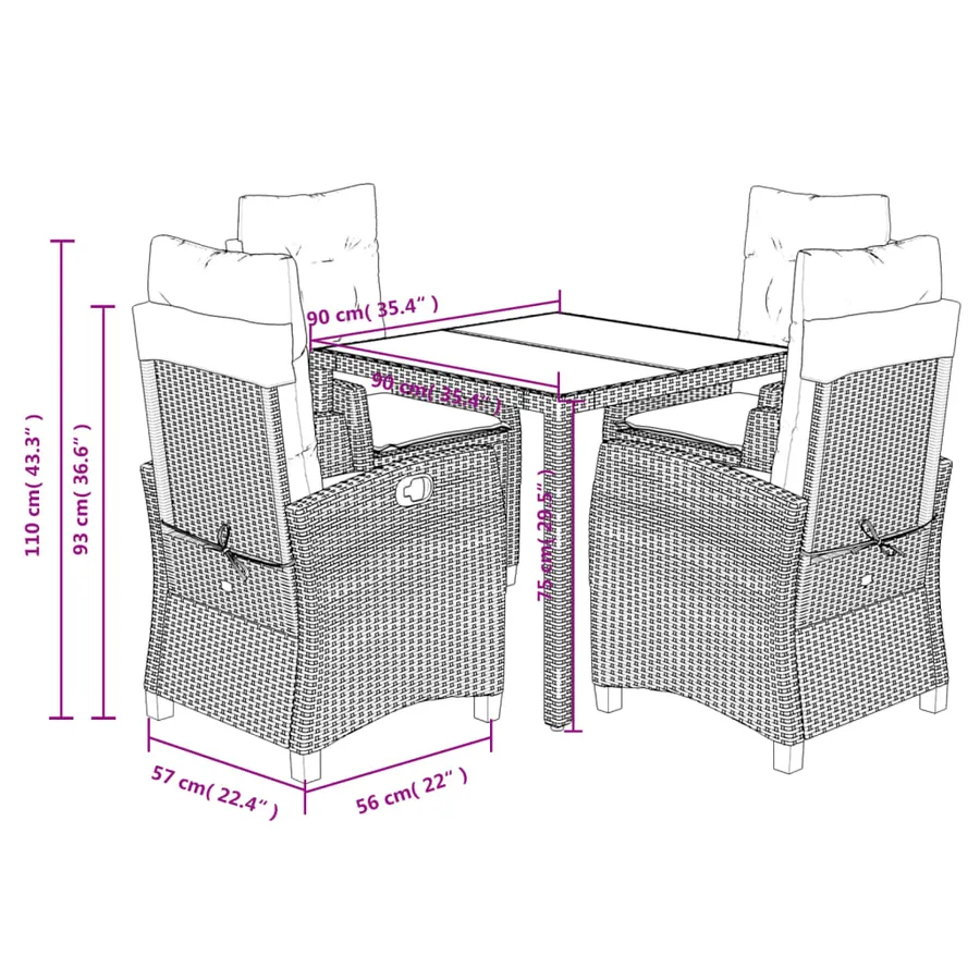 Ensemble à manger de jardin coussins 5pcs Noir Résine tressée - 9