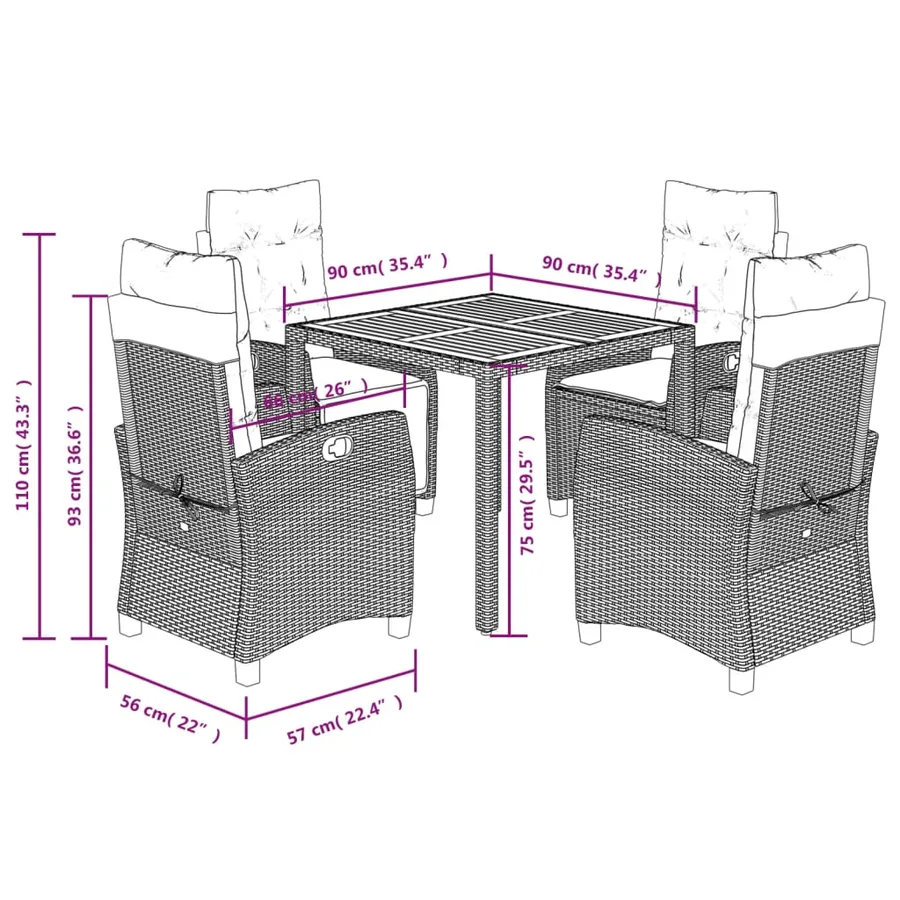 Ensemble à manger de jardin coussins 5pcs Noir Résine tressée - 12