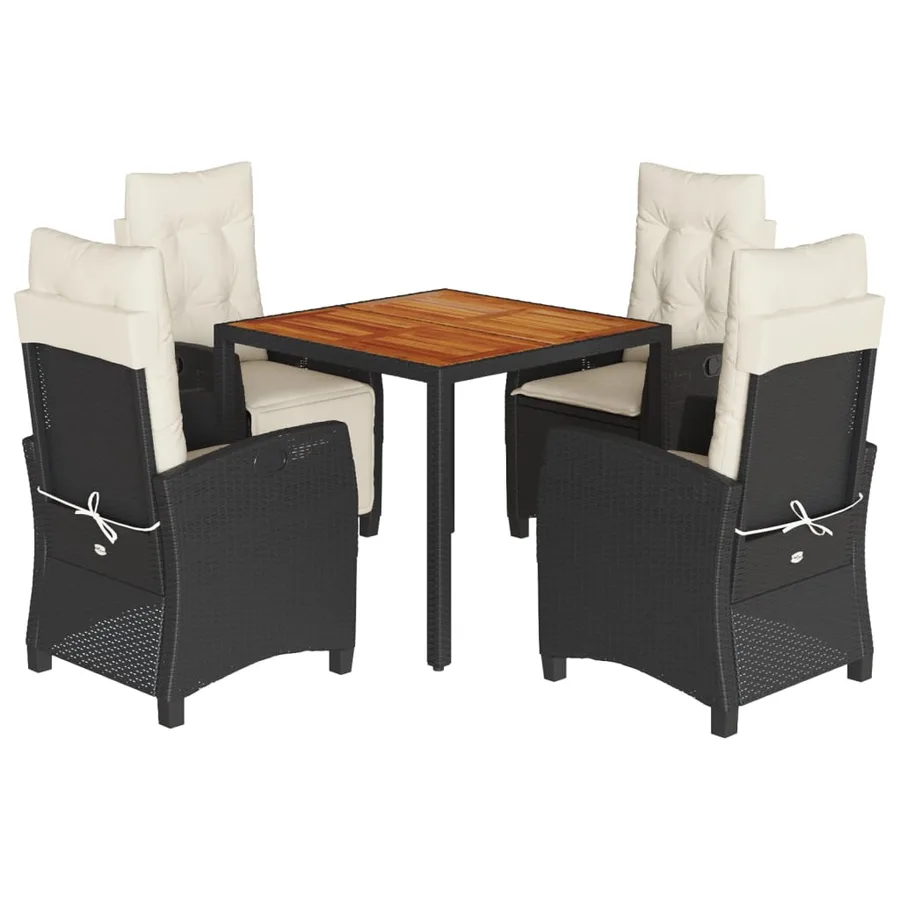 Ensemble à manger de jardin coussins 5pcs Noir Résine tressée - 2