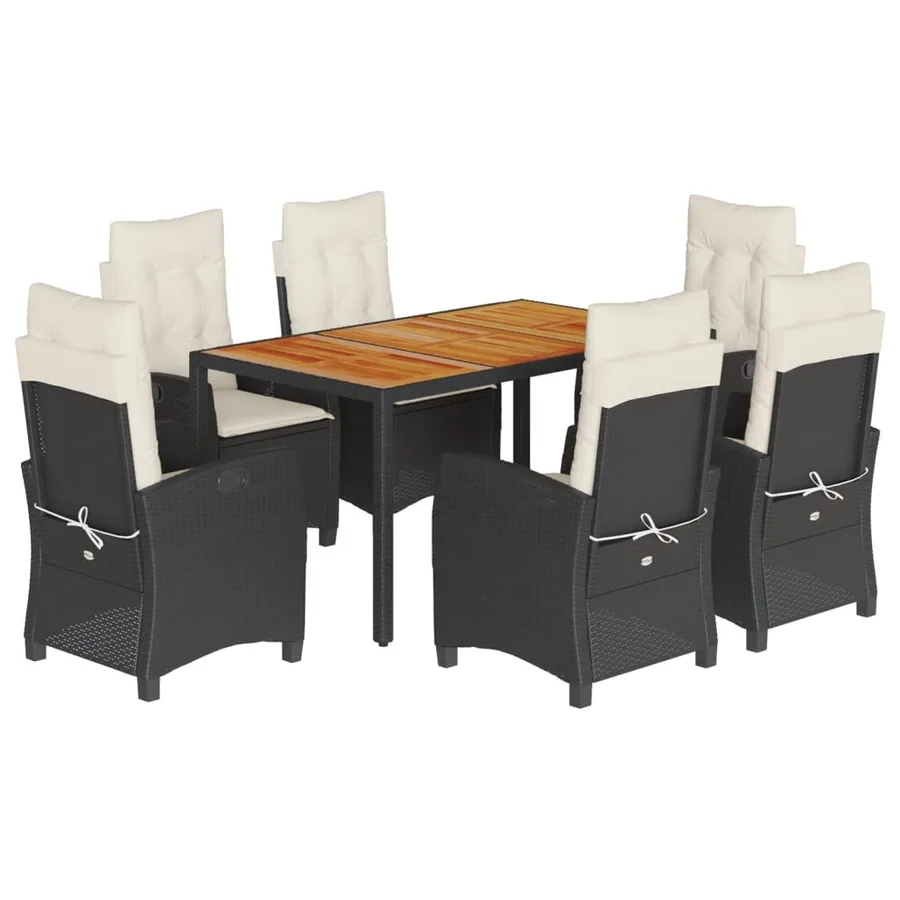 Ensemble à manger de jardin coussins 7pcs Noir Résine tressée - 2