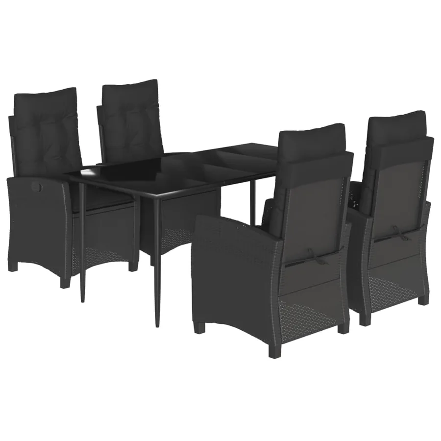 Ensemble à manger de jardin coussins 5pcs Noir Résine tressée - 2