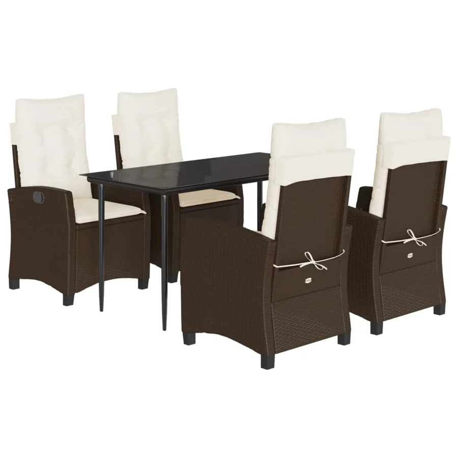 Ensemble à manger de jardin 5 pcs et coussins marron poly rotin - 2