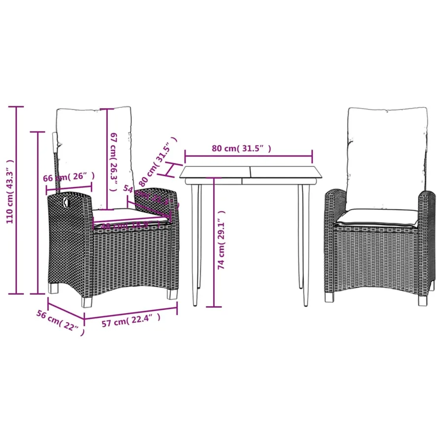 Ensemble à manger de jardin et coussins 3 pcs Beige poly rotin - 9