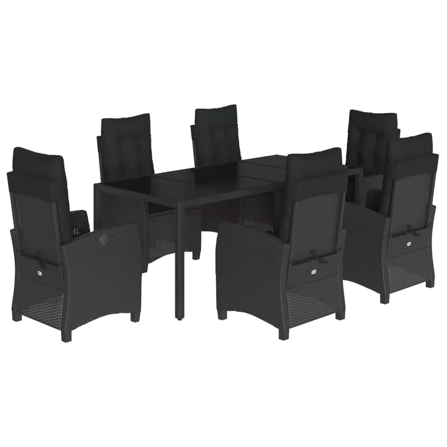 Ensemble à manger de jardin coussins 7pcs Noir Résine tressée - 2