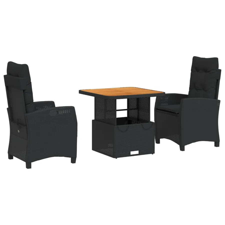 Ensemble à manger de jardin avec coussins 3 pcs Noir - 2
