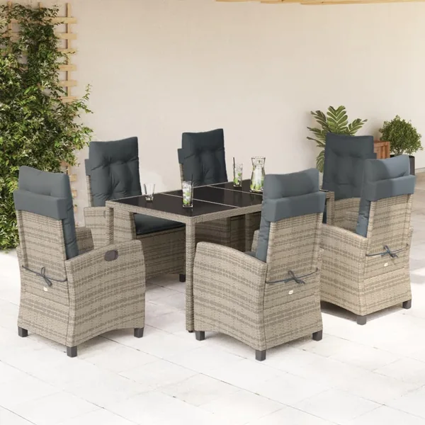 Ensemble à manger de jardin et coussins 7 pcs gris rotin