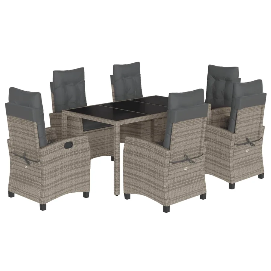 Ensemble à manger de jardin et coussins 7 pcs gris rotin - 2