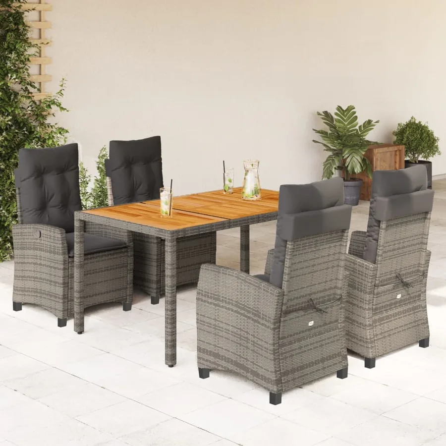 Ensemble à manger de jardin 5 pcs coussins gris résine tressée