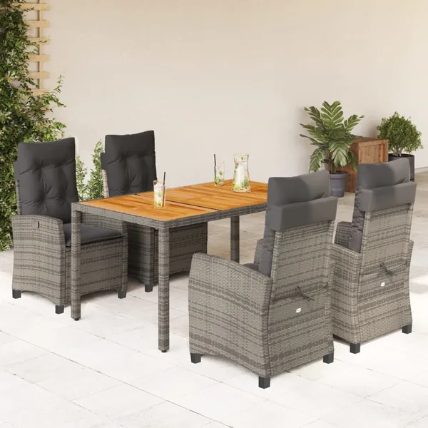 Ensemble à manger de jardin 5 pcs coussins gris résine tressée