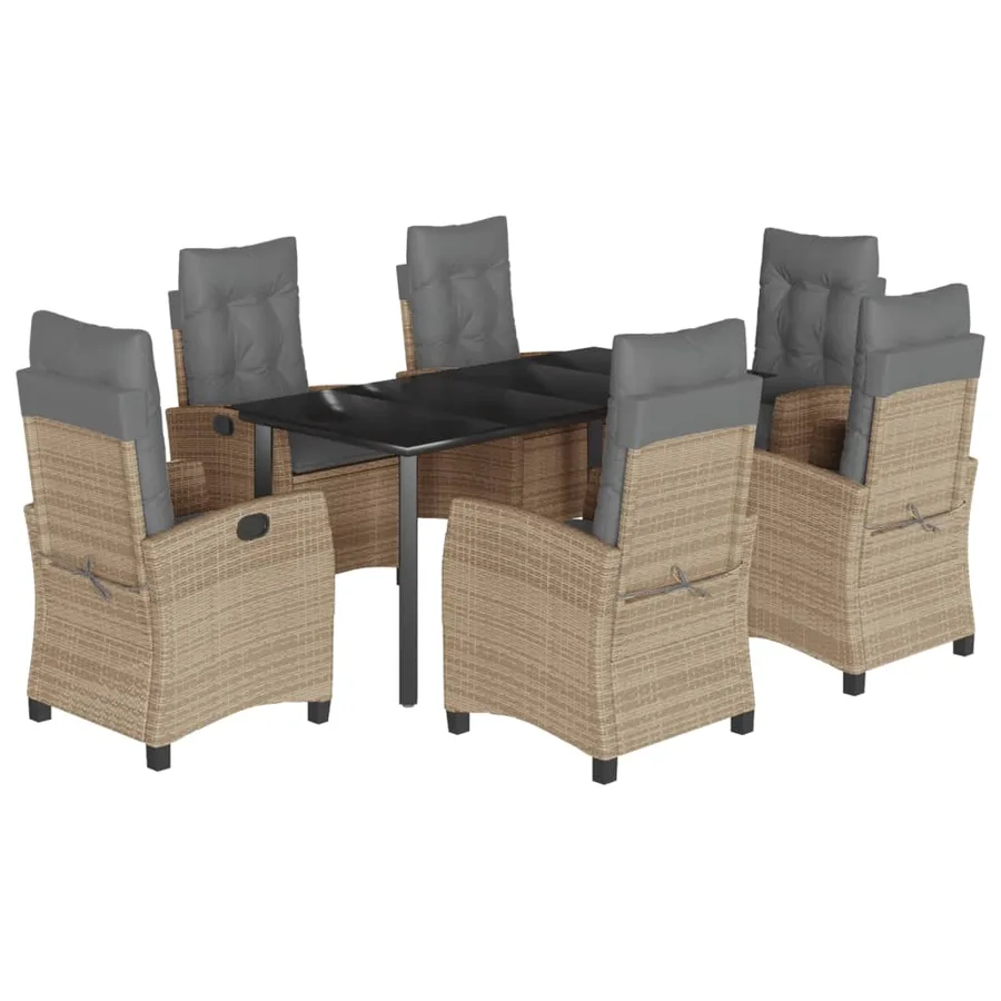 Ensemble à manger de jardin coussins 7 pcs mélange beige rotin - 2