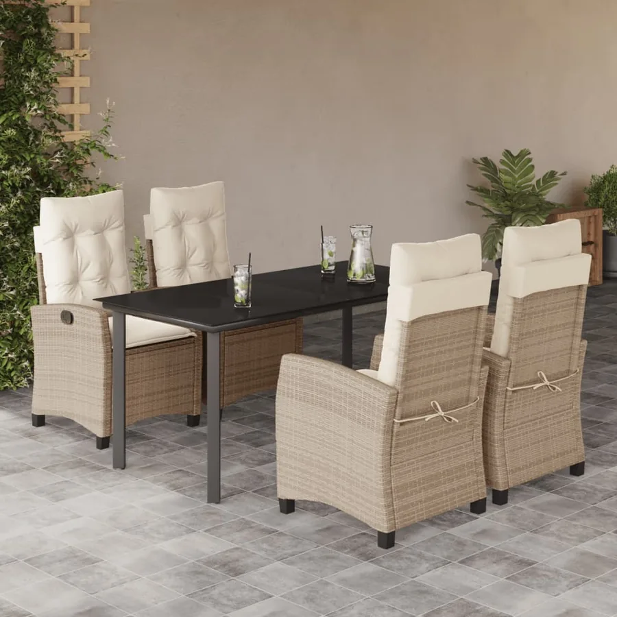 Ensemble à manger de jardin avec coussins 5pcs Beige poly rotin