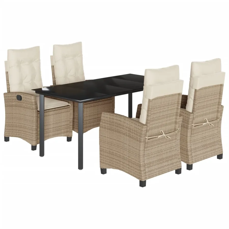 Ensemble à manger de jardin avec coussins 5pcs Beige poly rotin - 2