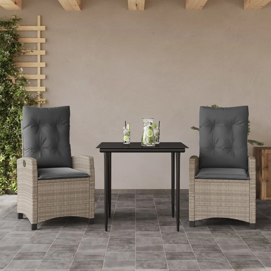 Ensemble à manger de jardin 3pcs coussins gris clair poly rotin