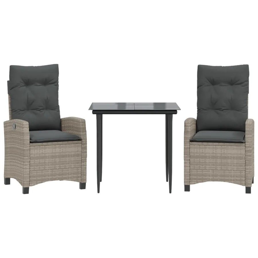 Ensemble à manger de jardin 3pcs coussins gris clair poly rotin - 2