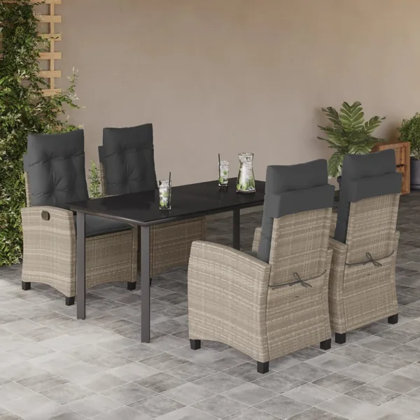 Ensemble à manger de jardin et coussins 5 pcs gris clair rotin