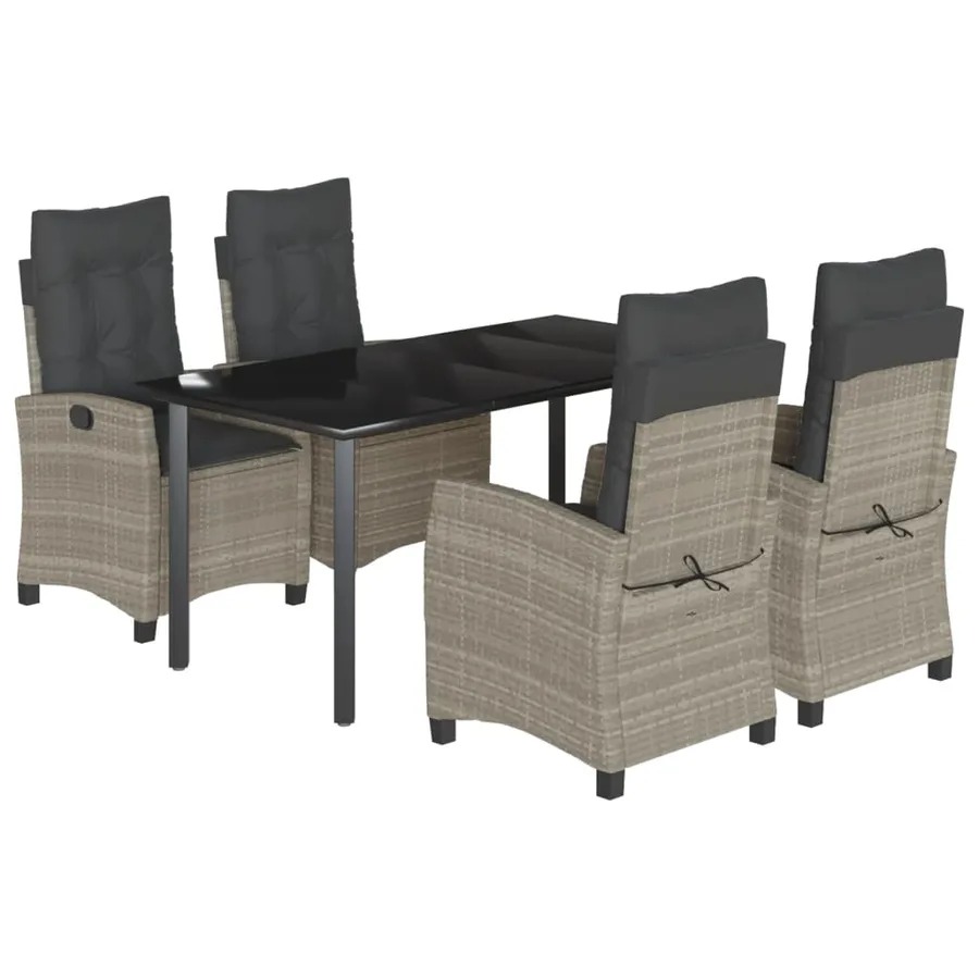 Ensemble à manger de jardin et coussins 5 pcs gris clair rotin - 2