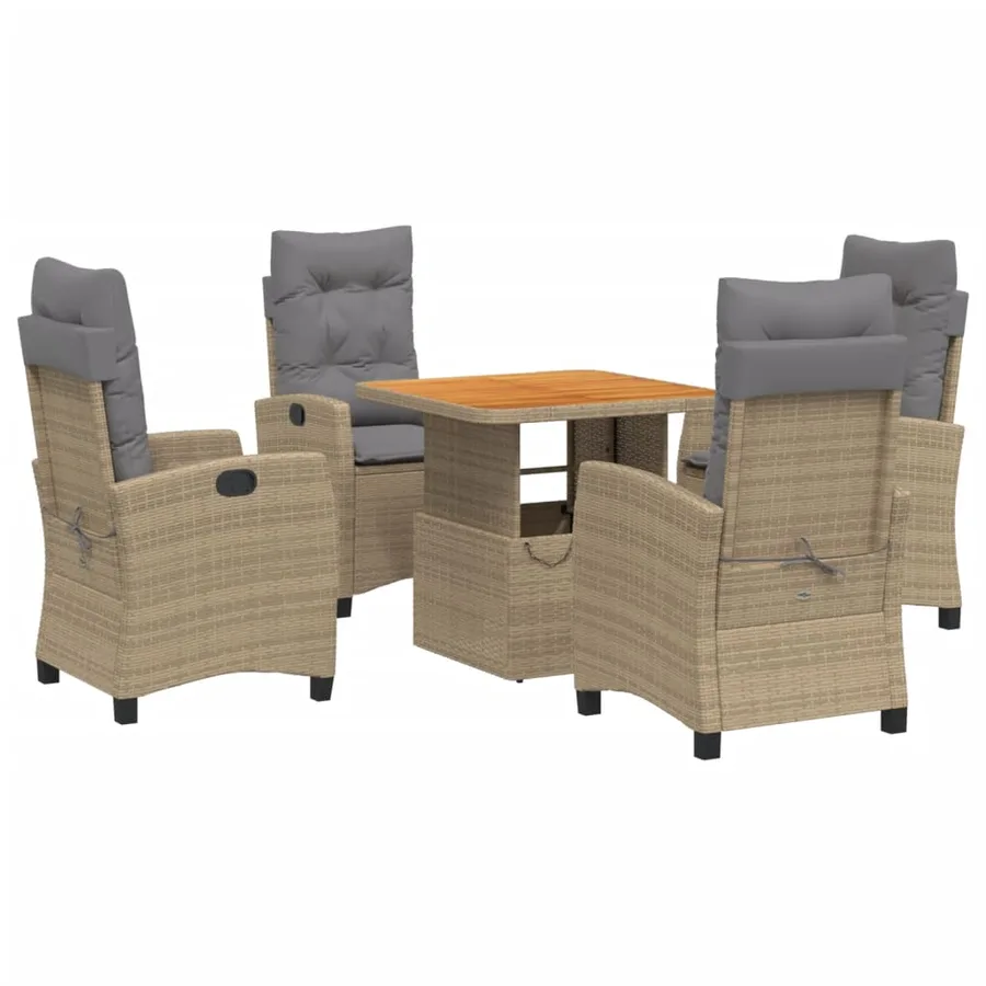 Ensemble à manger de jardin avec coussins 5pcs Beige poly rotin - 2