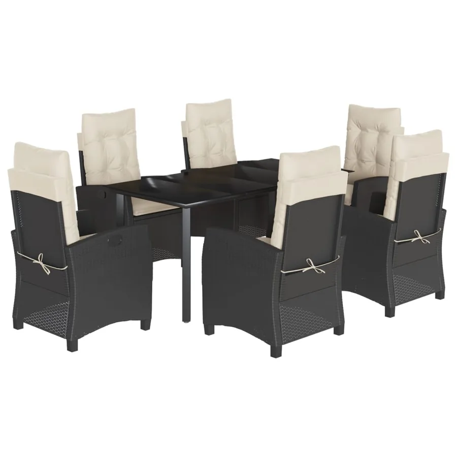 Ensemble à manger de jardin coussins 7pcs Noir Résine tressée - 2