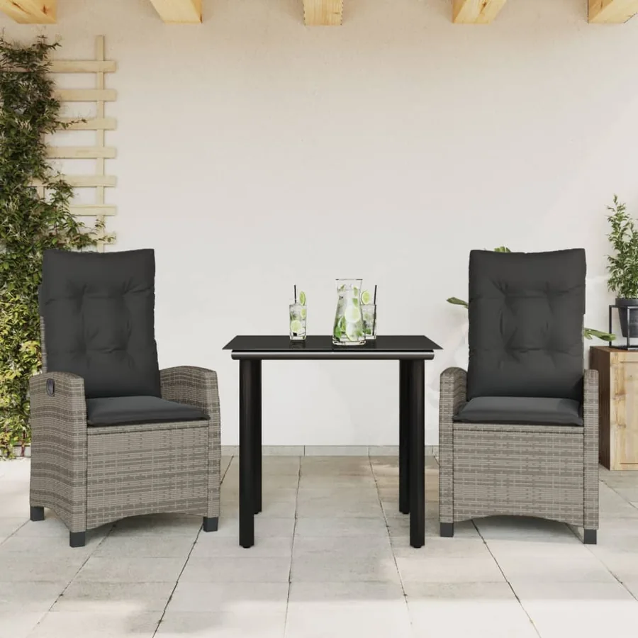 Ensemble à manger de jardin 3 pcs coussins gris résine tressée