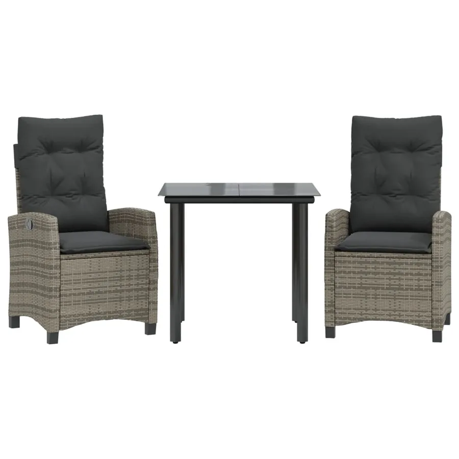 Ensemble à manger de jardin 3 pcs coussins gris résine tressée - 2