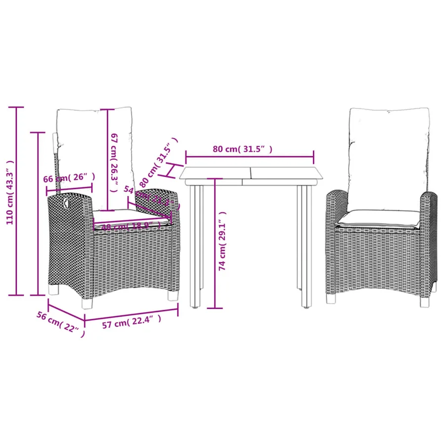 Ensemble à manger de jardin 3 pcs coussins gris résine tressée - 9