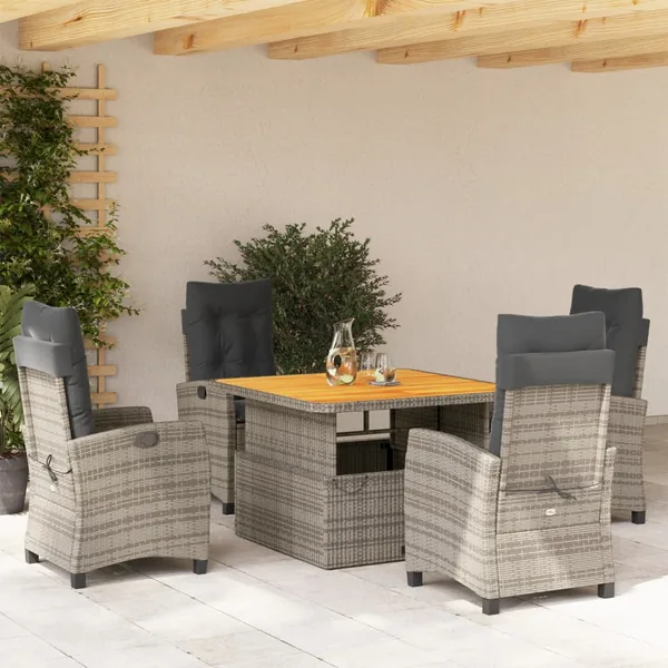 Ensemble à manger de jardin 5 pcs coussins gris résine tressée