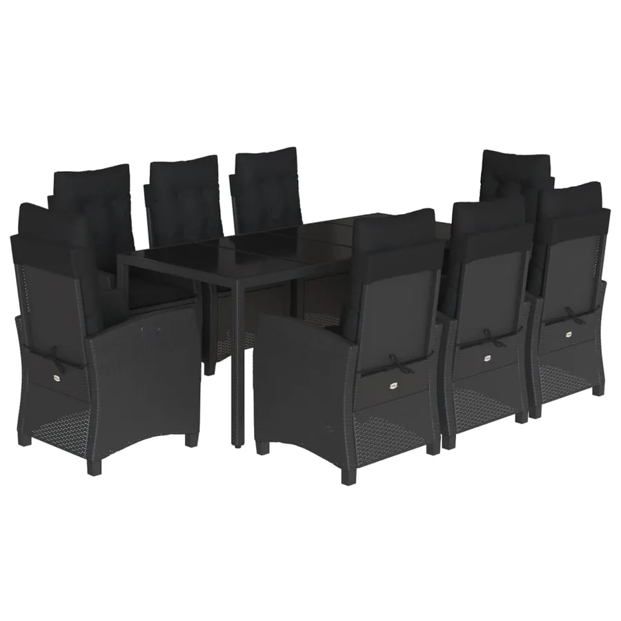 Ensemble à manger de jardin 9pcs coussins noir résine tressée - 2