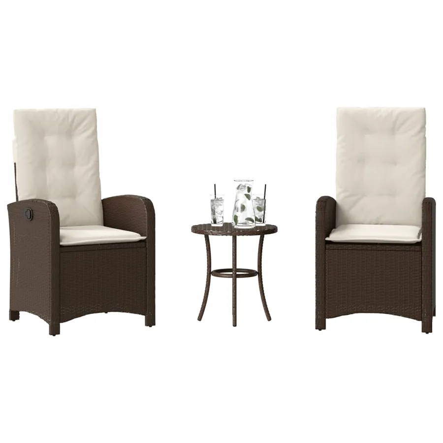 Ensemble de bistro 3 pcs avec coussins marron résine tressée