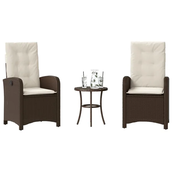 Ensemble de bistro 3 pcs avec coussins marron résine tressée