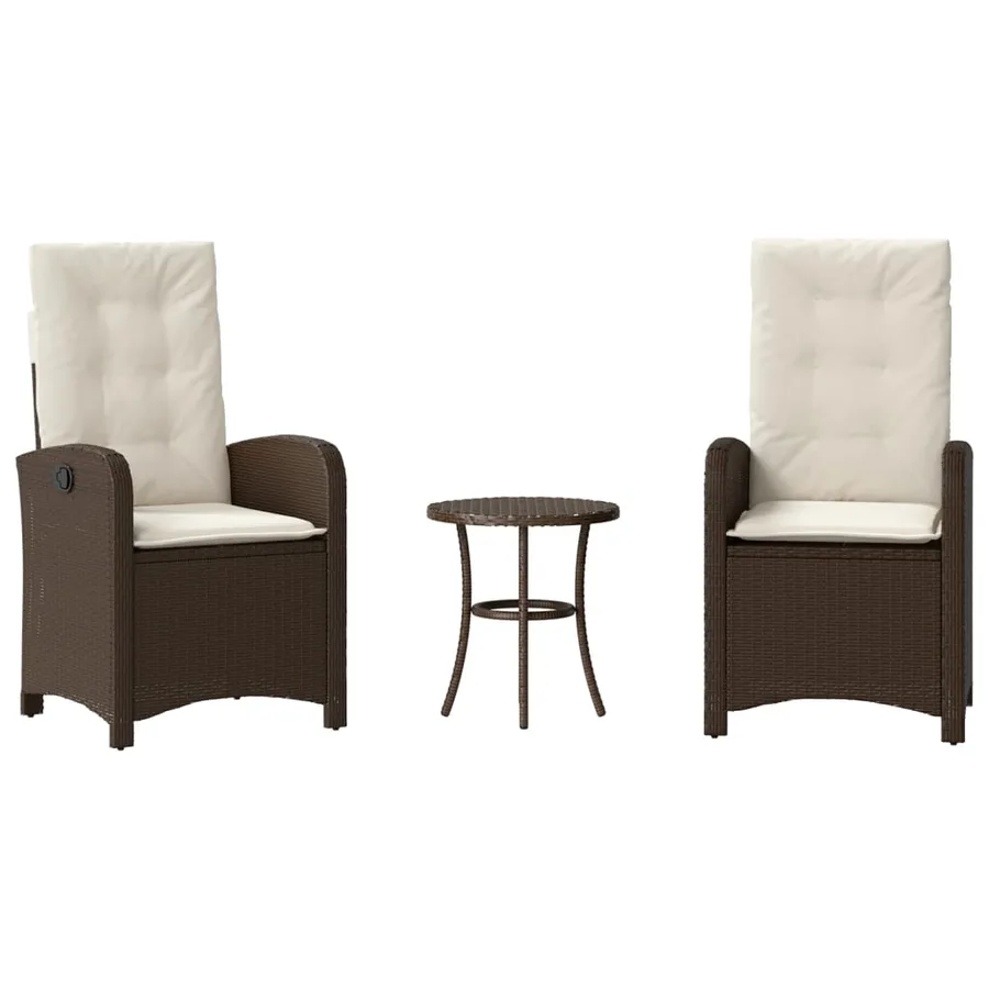 Ensemble de bistro 3 pcs avec coussins marron résine tressée - 2