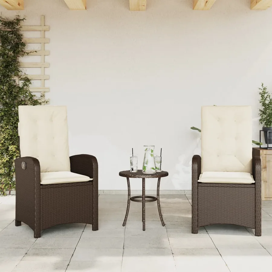 Ensemble de bistro 3 pcs avec coussins marron résine tressée - 3