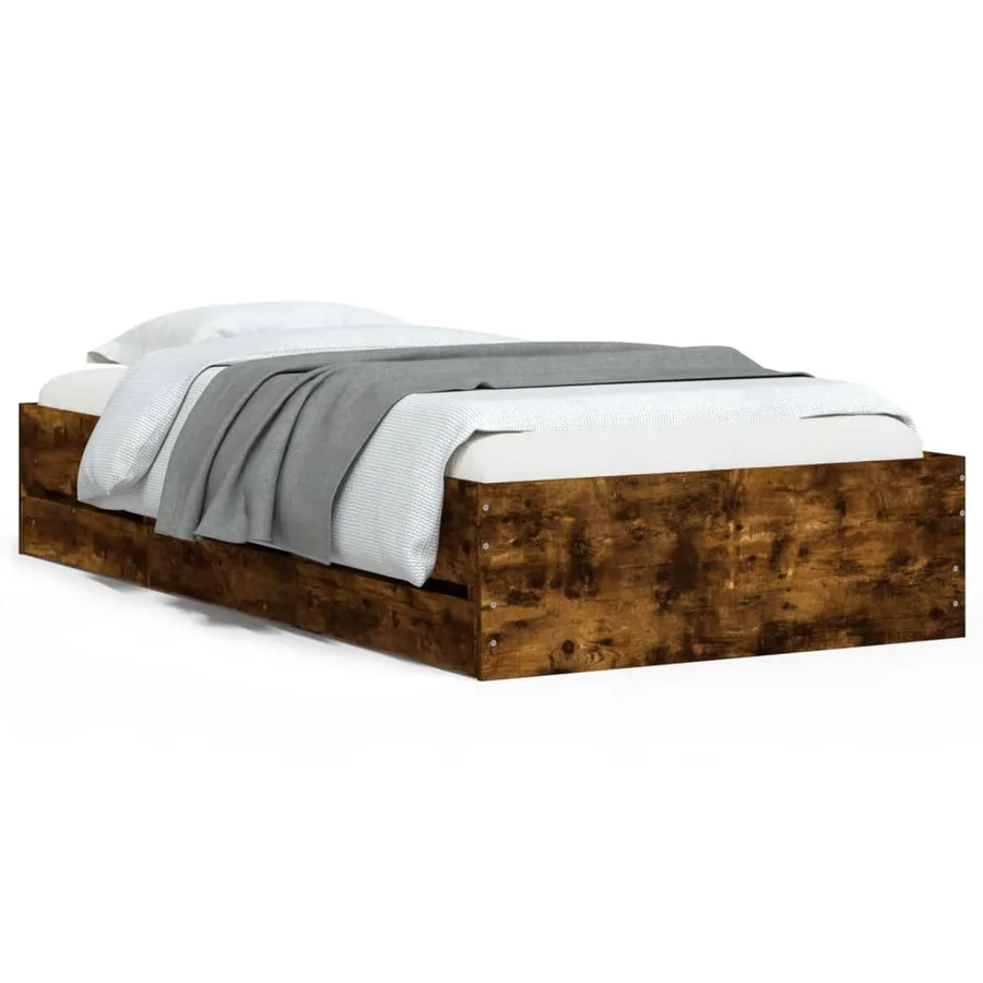 Cadre de lit avec tiroirs sans matelas chêne fumé 90x190 cm - 2