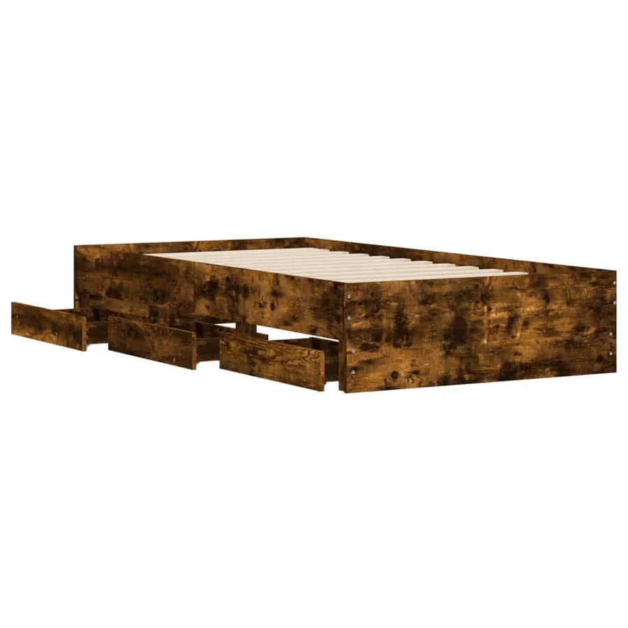 Cadre de lit avec tiroirs sans matelas chêne fumé 90x190 cm - 5