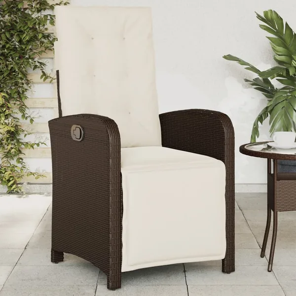 Chaise inclinable de jardin repose-pied marron résine tressée