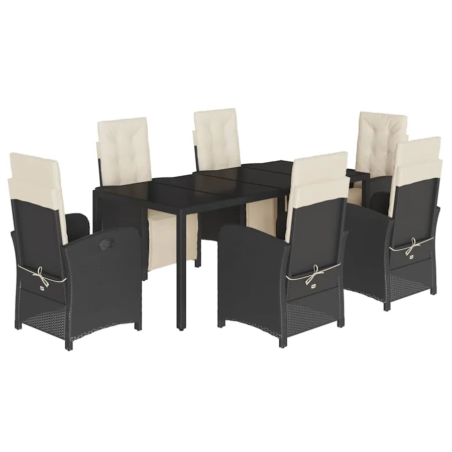 Ensemble à manger de jardin coussins 7pcs Noir Résine tressée - 2