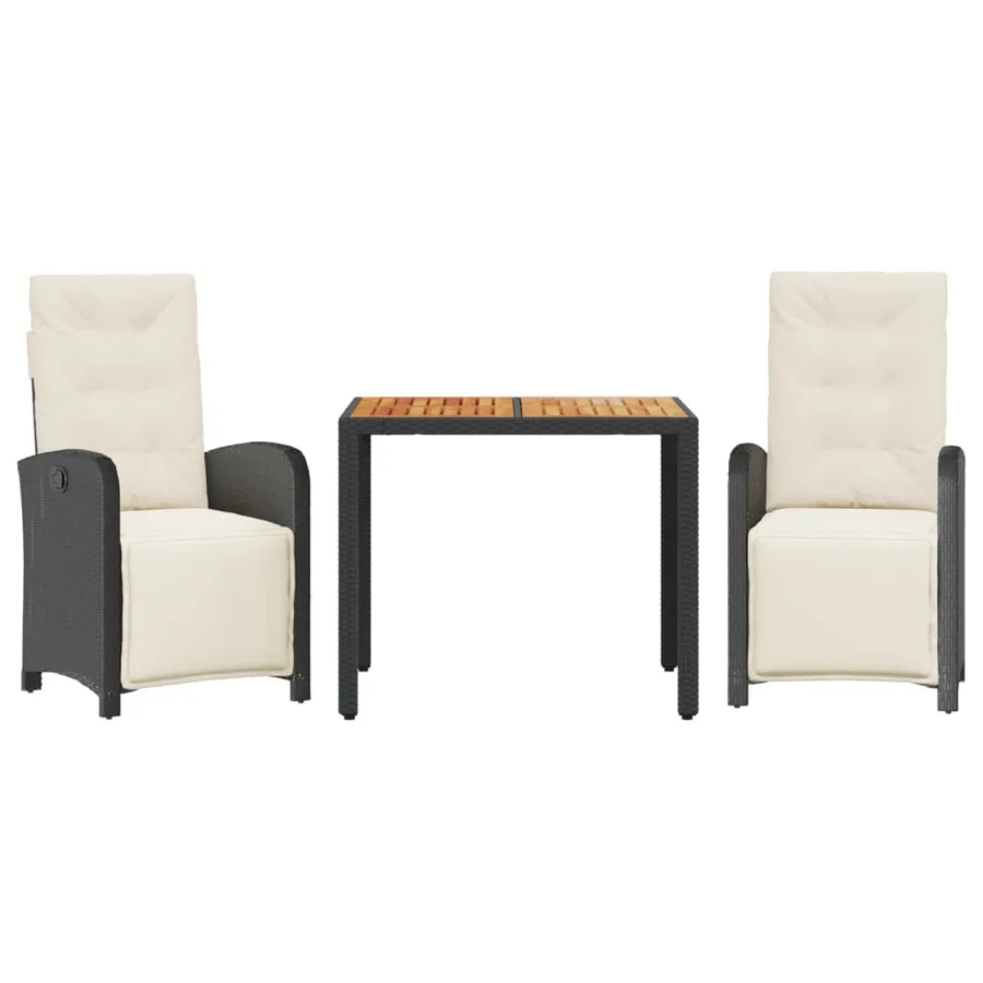 Ensemble de bistro 3 pcs avec coussins noir résine tressée - 2
