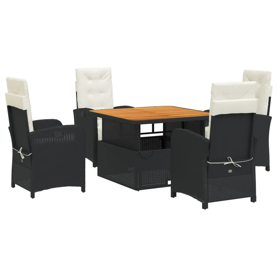 Ensemble à manger de jardin coussins 5pcs Noir Résine tressée - 2