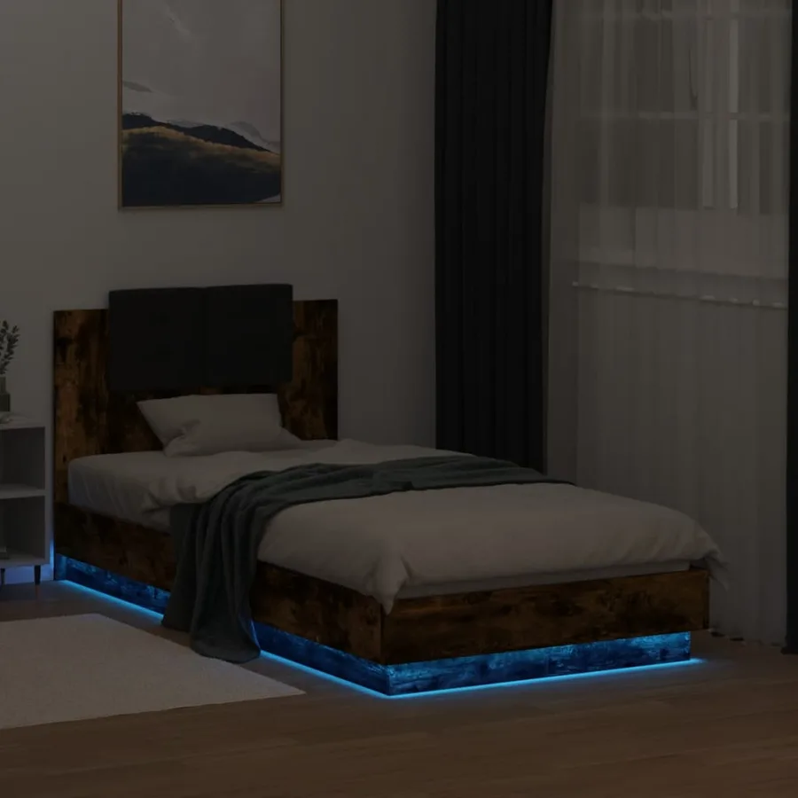Cadre de lit avec LED sans matelas chêne fumé 75x190 cm - 4